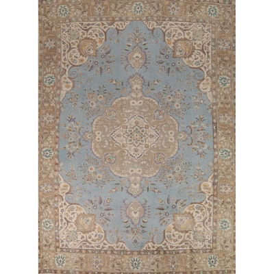 Light Blue Tabriz Persian Rug Traditional Hand-Knotted Wool Carpet - 9'9"x 12'9"