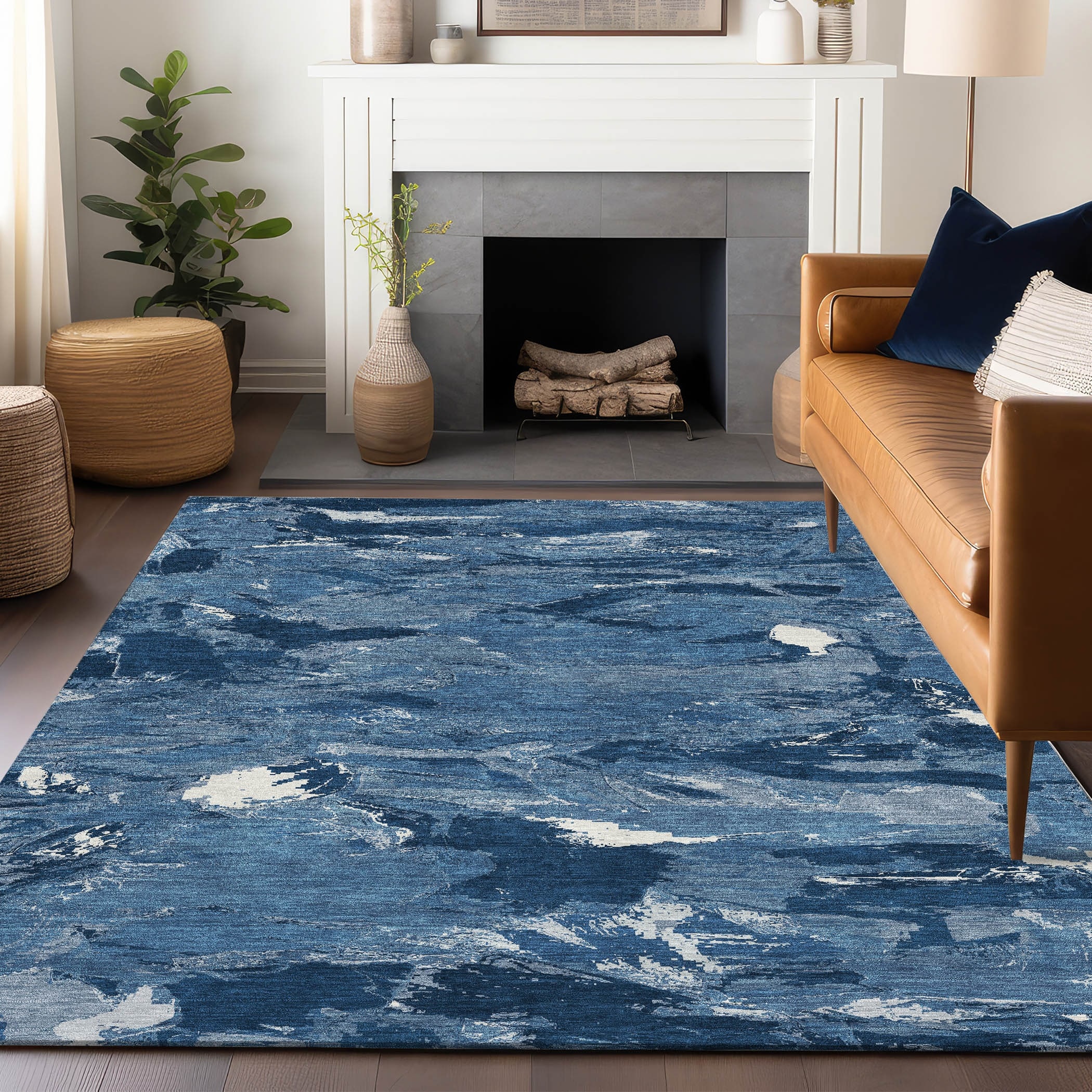 Machine Washable Indoor/ Outdoor Abstract Contemporary Chantille Rug