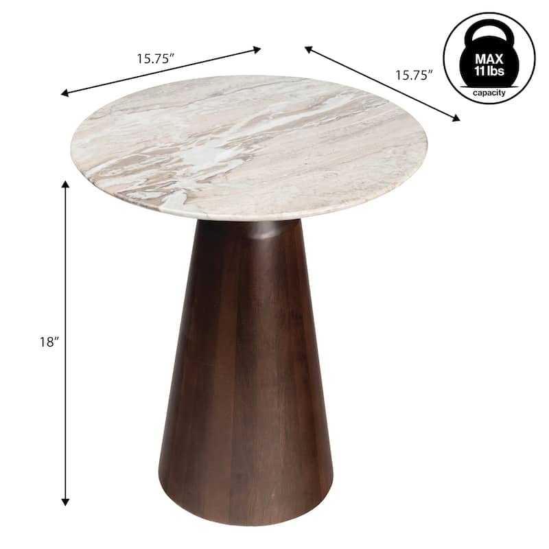 Kaito 18" Round Marble/Wood Accent Table - 15.75L x 15.75W x 18H