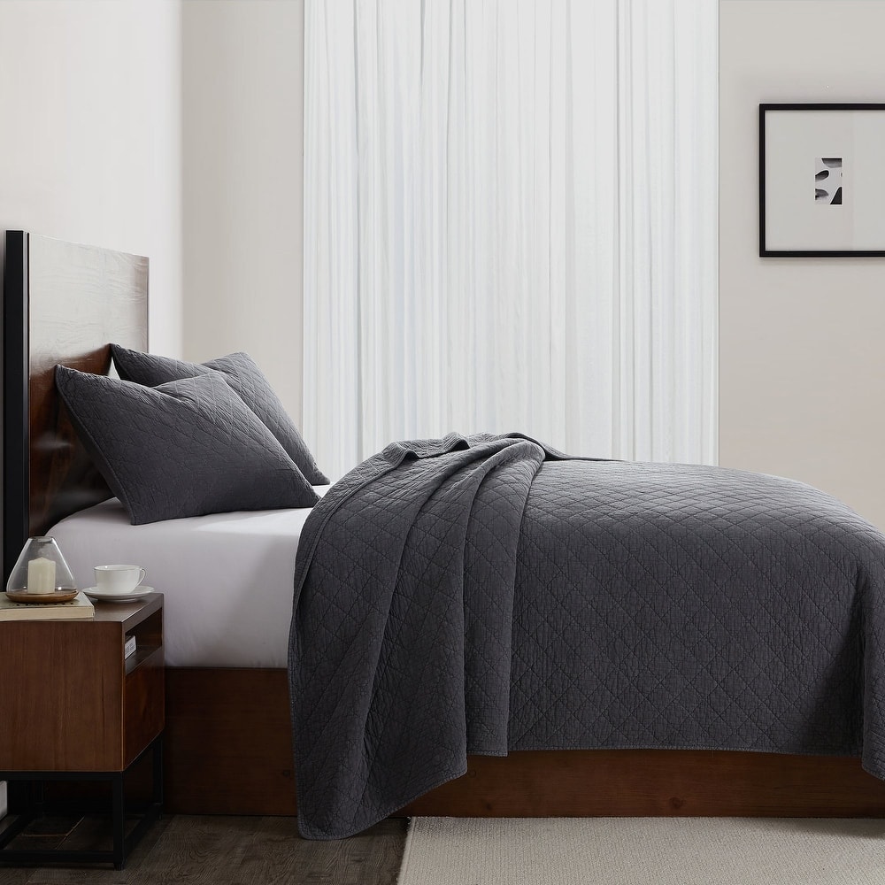 HiEnd Accents Stonewashed Cotton Gauze Traditional Style Solid Color Diamond Stitch 1 Piece Quilt