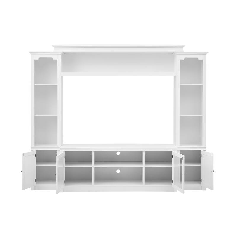 Modern Entertainment Center with 4 Adjustable Shelves & Doors, All-in-One TV Stand with Bookcase for TVs Up to 65"