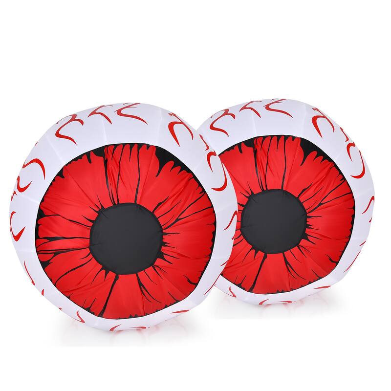 Costway 2 Pack 3 FT Halloween Inflatable Eyeballs w/ Air Blower & Red