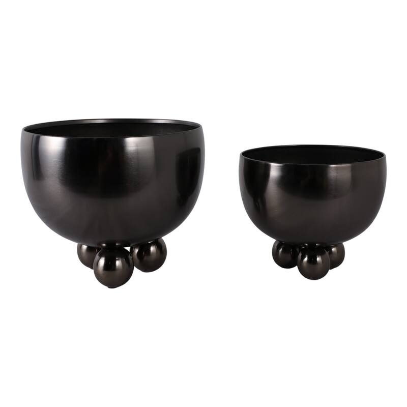 Metal Planters Modern Sleek Decorative Footed Bowl Design (Set of 2) - 10.5" x 10.5" x 9.25" - Gunmetal