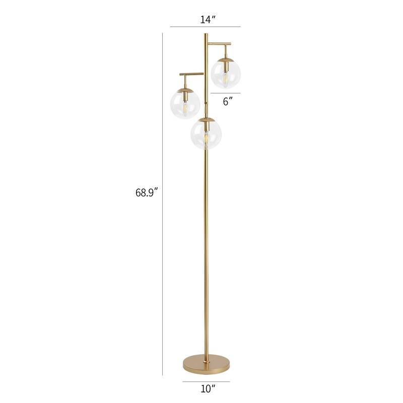 Floor Lamp Modern Brass 69" 3-Light Clear Glass Globes