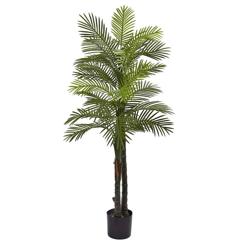 Double Robellini Palm Tree 5.5Ft - Indoor Outdoor Tropical Decor, UV Proof Faux Leaves - 5.5ft.