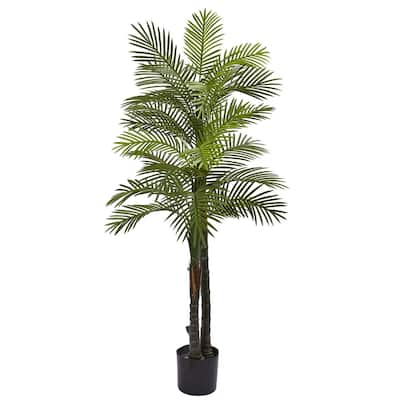 Double Robellini Palm Tree 5.5Ft - Indoor Outdoor Tropical Decor, UV Proof Faux Leaves - 5.5ft.