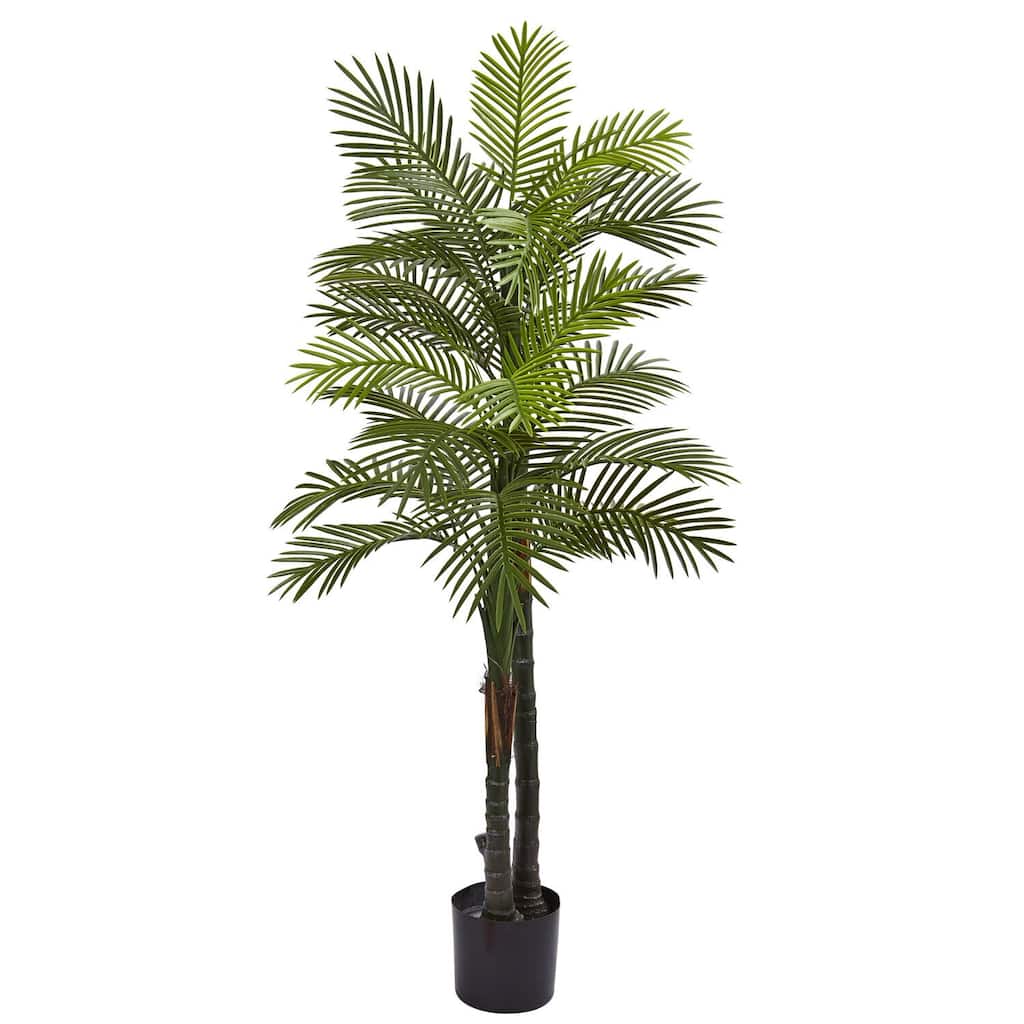 Double Robellini Palm Tree 5.5Ft - Indoor Outdoor Tropical Decor, UV Proof Faux Leaves - 5.5ft.