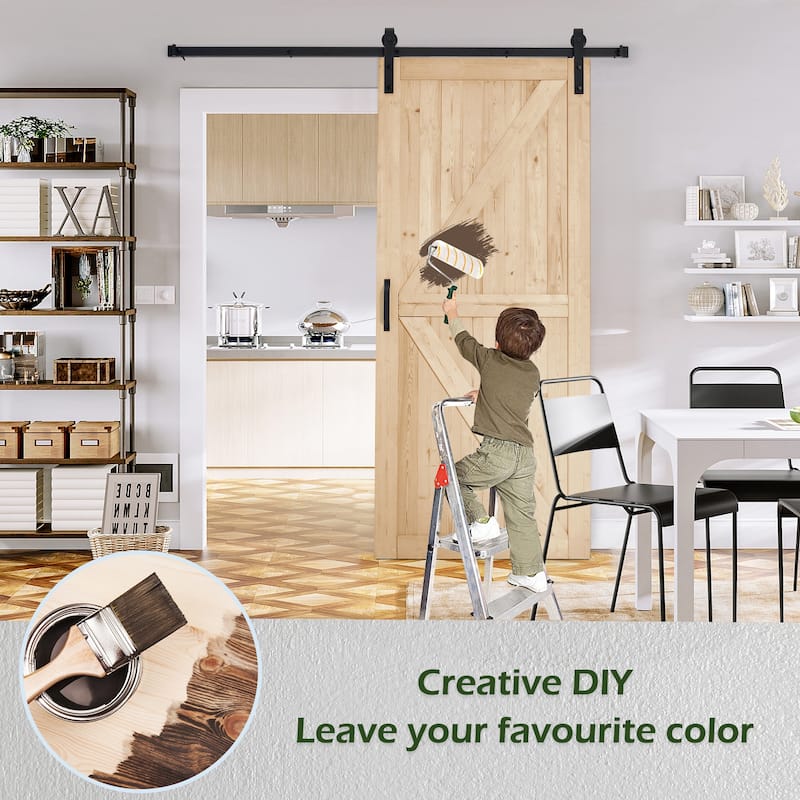 Erommy 84"H Sliding Barn Door Kit - Solid Wood, Easy Assembly, Smooth Sliding, Natural Finish