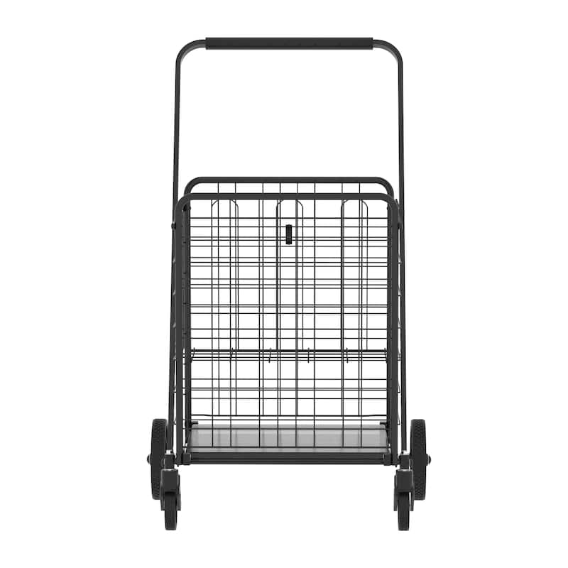 Foldable Extra Large Grocery Shopping Cart w/ Double Basket and 360 Rolling Swivel Wheels