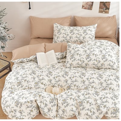 Demi Gray White Floral 100% Cotton Reversible Comforter Set