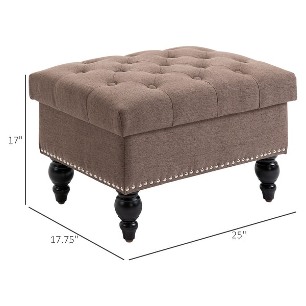 dimension image slide 6 of 7, HOMCOM Storage Ottoman with Removable Lid, Button-Tufted Fabric Bench for Footrest and Seat with Wood Legs