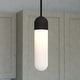 preview thumbnail 1 of 8, Thalia Contemporary Mini Pendant Ceiling Light White Pill Glass Matte Black - 4.75-in W x 15.5-in H x 4.75-in D