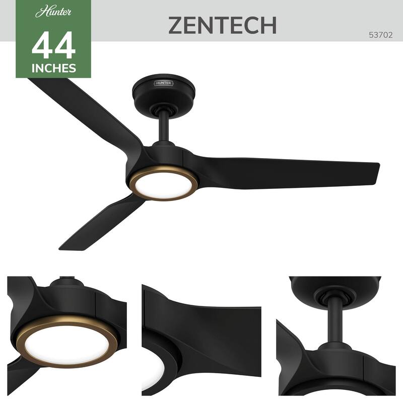 Hunter ZenTech Indoor / Outdoor 3-Blade Smart Ceiling Fan w/ LED Light and Handheld Remote - Modern & Contemporary.