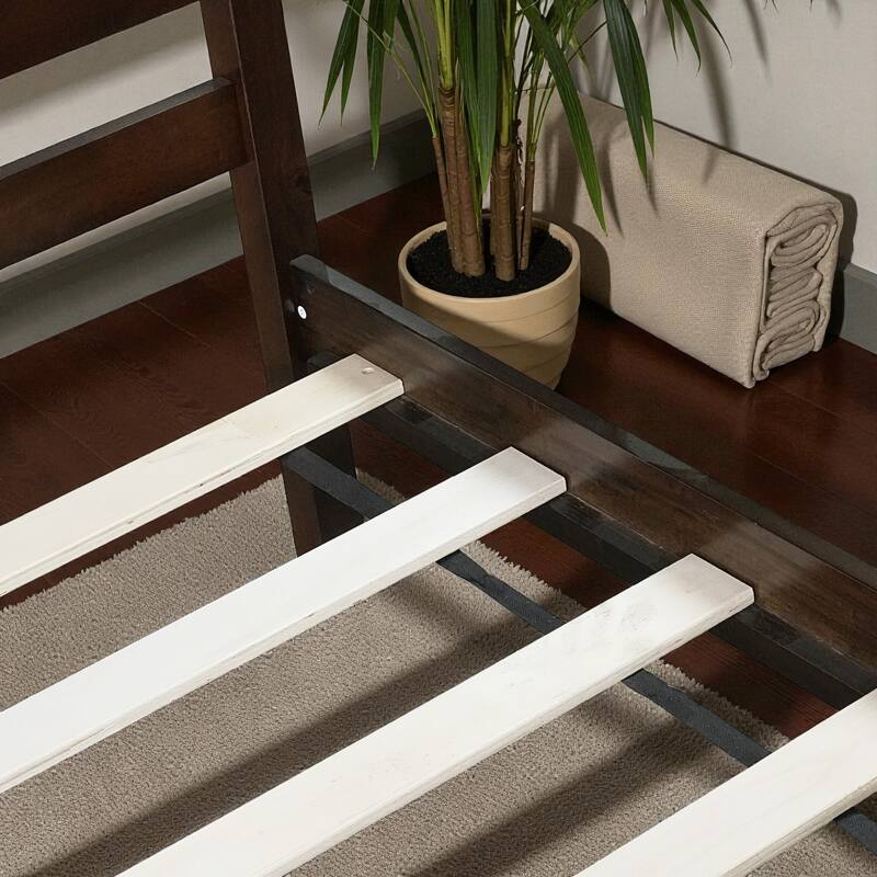 Twin Bed with Headboard and Footboard, Solid Rubber Wood Frame with Under-Bed Storage and Durable Slat Support