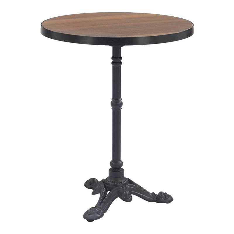 24" Walnut and Black Wood And Aluminum Indoor Outdoor Pedestal Base Round Top Dining Table