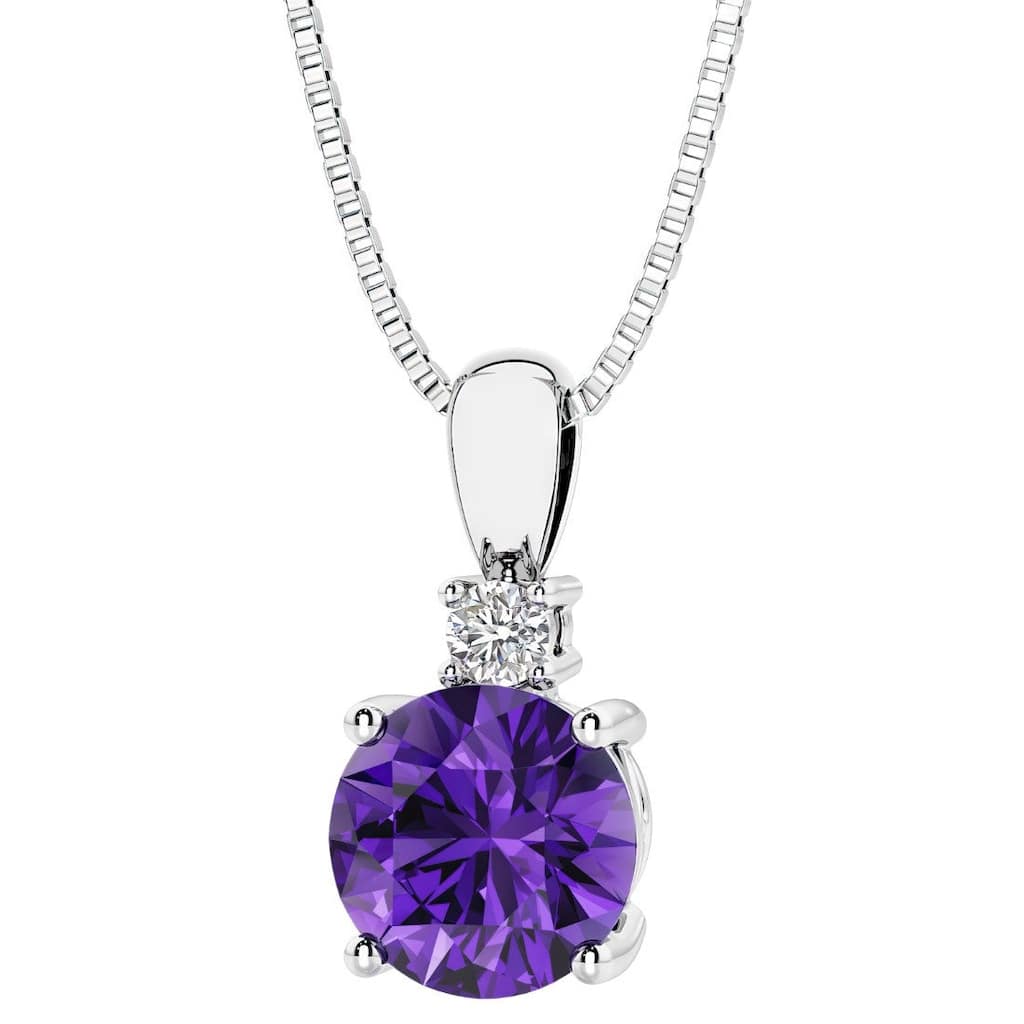 Oravo Round Gemstone Pendant with Lab Diamond Accent in Sterling Silver