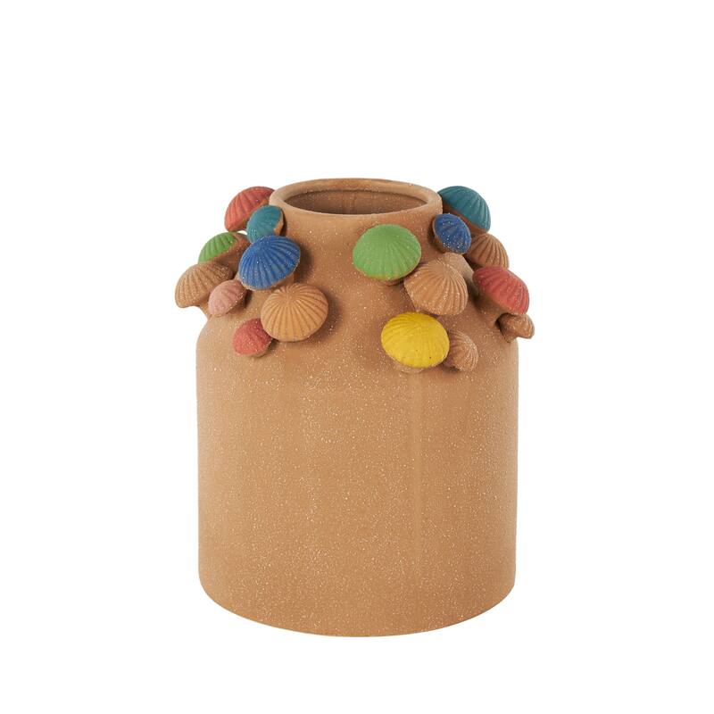 Ceramic Round Wide Decorative Vase with Multicolor Accents and White Speckles - Brown - Roche River Decor