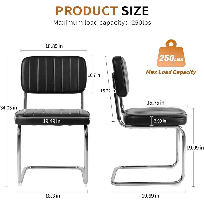 Faux Leather Mid-Century Modern Upholstered Armless dining Chairs with Metal Legs,Black,Set of 2,