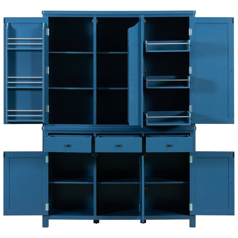 75" Farmhouse Kitchen Pantry Cabinet with Door Shelves, Large Freestanding Cupboard with Pull-Out Trays