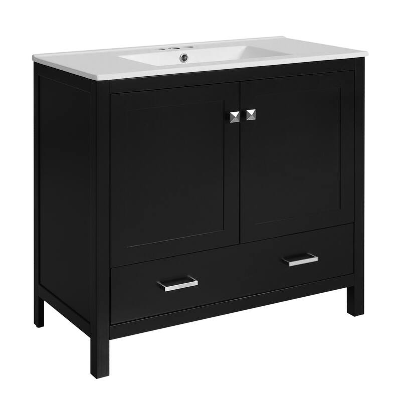 GDFStudio - Aurora Wood Bathroom Vanity Set with Ceramic Sink and Divided Drawers