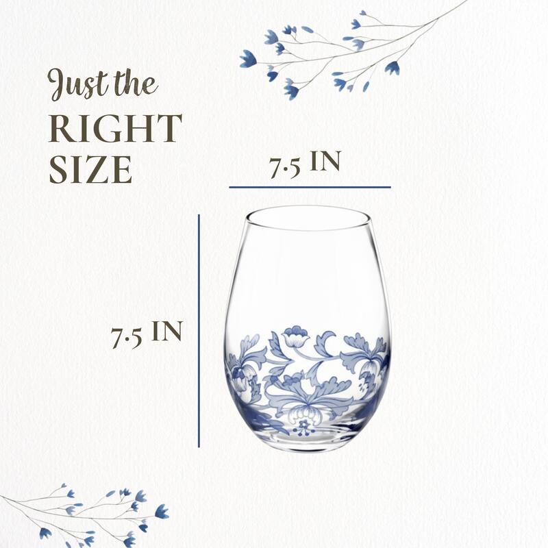 Spode Set of 4 Blue Italian Stemless Wine Glass - 19 oz.