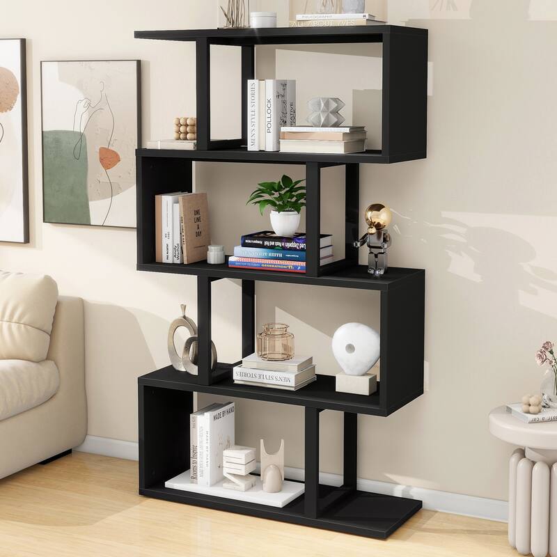 Moasis Modern Corner Shelf Bookcase Bookshelf with Unique S Shaped for Living Room and Home Office