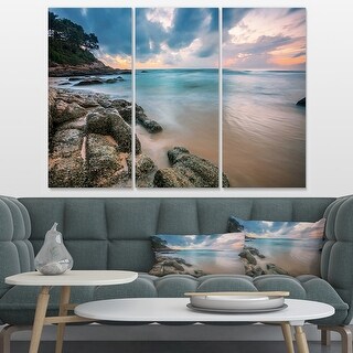 Designart "Gloomy Tropical Sunset Beach" Extra Large Seascape Art ...