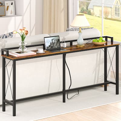 Console Table with 2 Outlet and 2 USB Ports,Entryway Table Narrow Charging Station Sofa Table