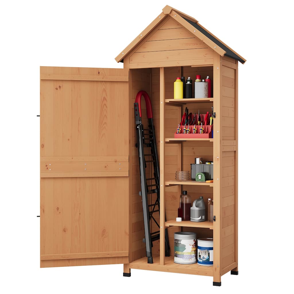 Small Wood Shed Waterproof, 63'' Vertical Outdoor Storage Cabinet with 4 Shelves & Lockable Door