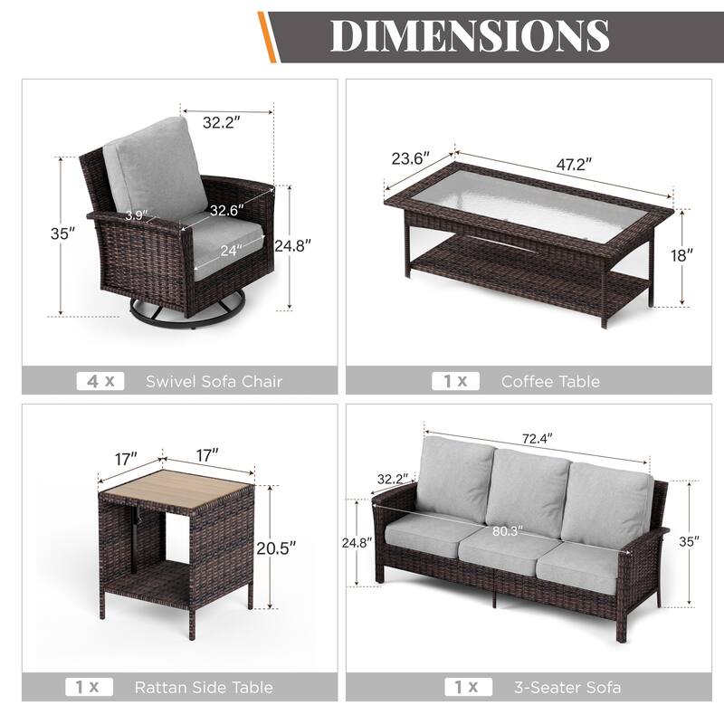 MAISON ARTS 7-Piece Extra-Large Patio Wicker Sofa Conversation Set with Table, Oversize Seat with 5.5'' Thick Padded Cushion