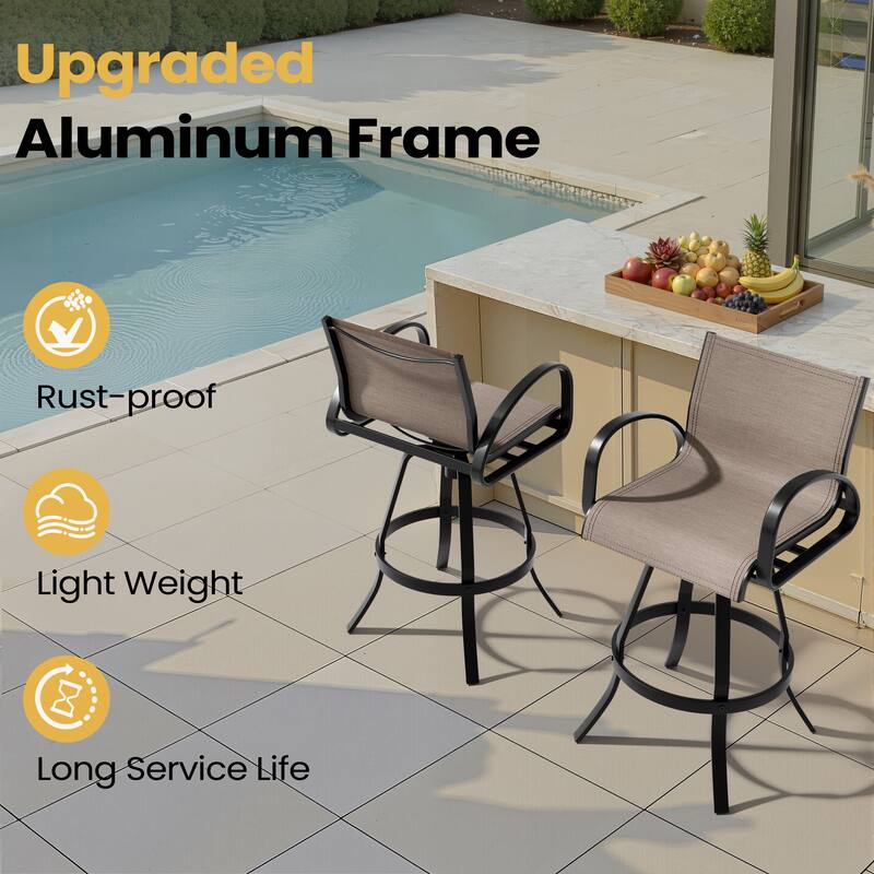 VredHom Outdoor Patio All-Weather Aluminum Swivel Sunbrella Fabric Dining Chairs Bar Stools