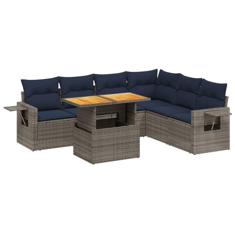vidaXL Patio Sofa Set with Cushions Outdoor Furniture 7 Piece Poly Rattan - 24.4 x 24.4 x 27.2