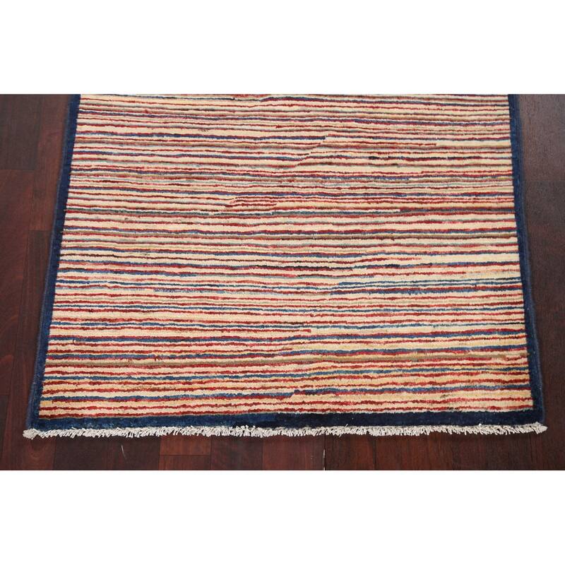 Modern Striped Gabbeh Kashkoli Oriental Wool Area Rug Handmade Carpet - 2'9" x 3'10"