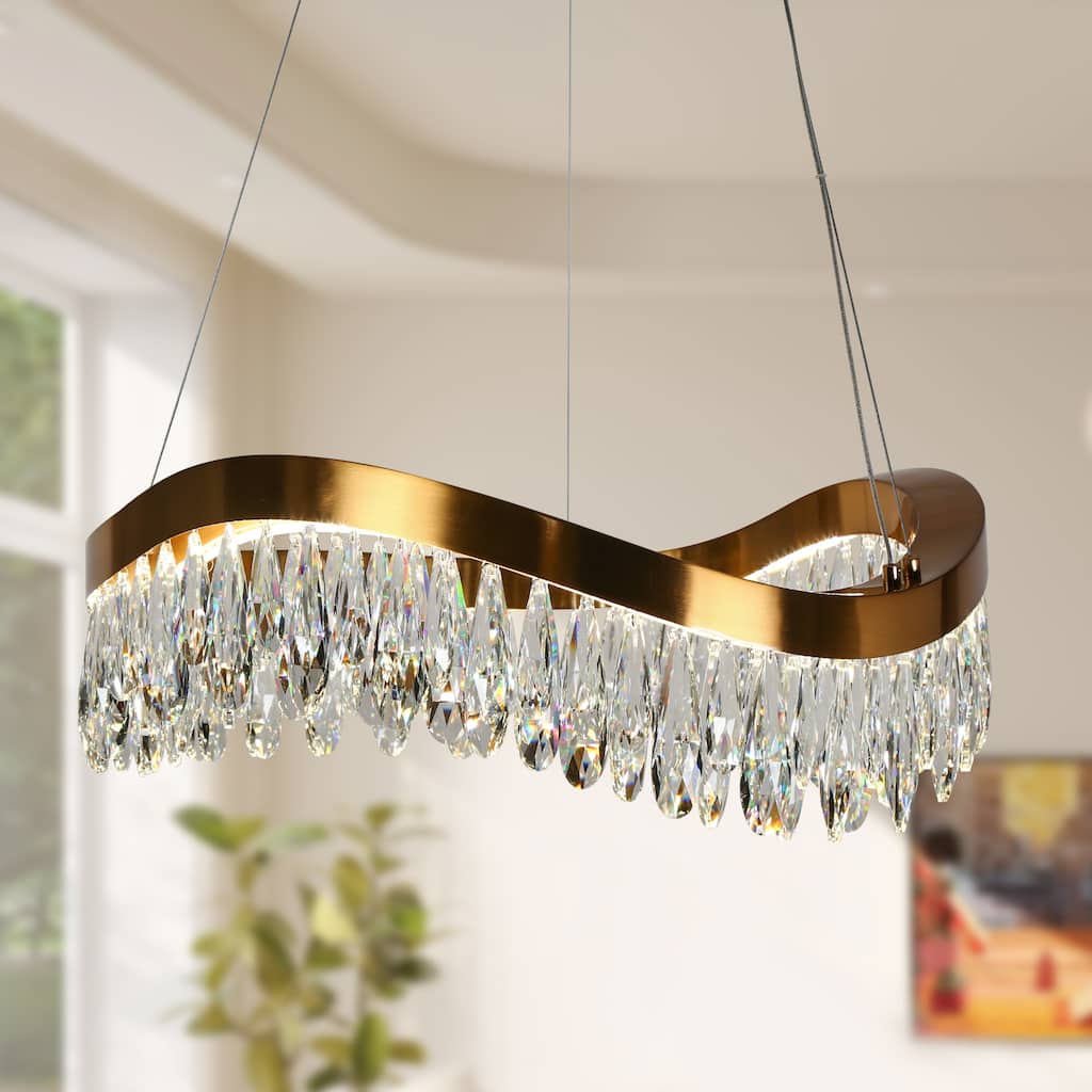 Modern Gold LED Crystal Drum Chandelier for Living Dining Room