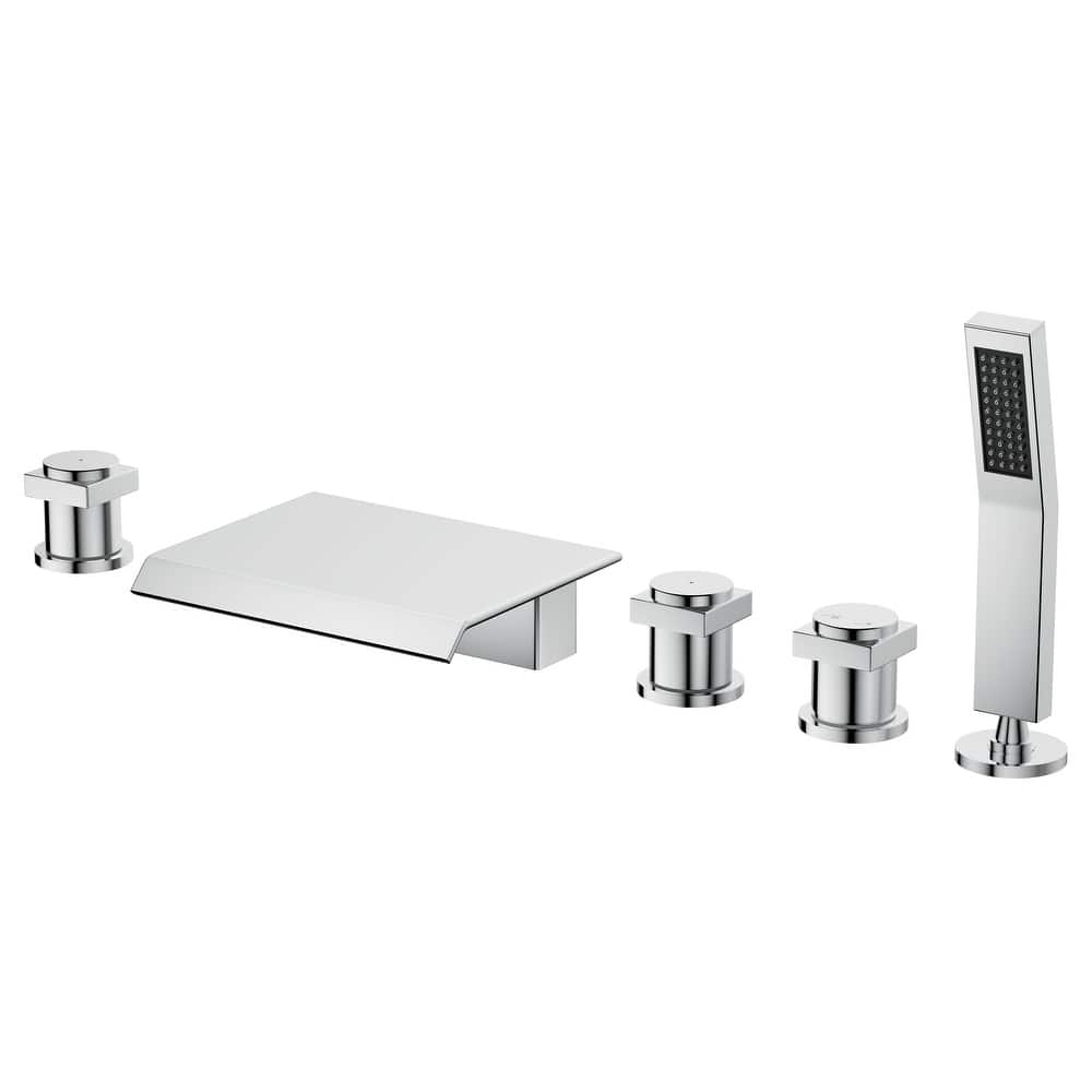 3-Handle Deck-Mount Bathtub Faucet Waterfall Roman Tub Faucet with Hand Shower