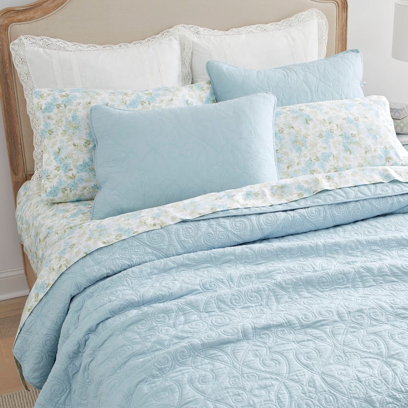 Laura Ashley Felicity Cotton Reversible Blue Quilt Set