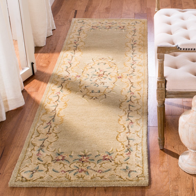 SAFAVIEH Handmade Bergama Folkea Oriental Hand-spun Wool Rug - 2'3" x 8' Runner - Light Green/Beige