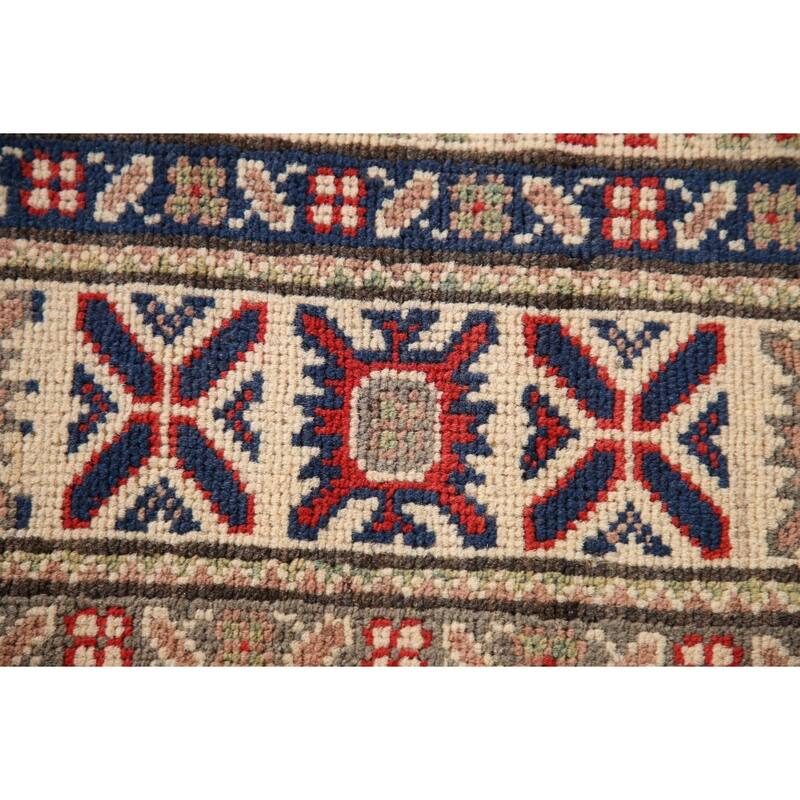 Geometric Kazak Rug Hand-Knotted Accent Wool Carpet - 3'4"x 4'9"