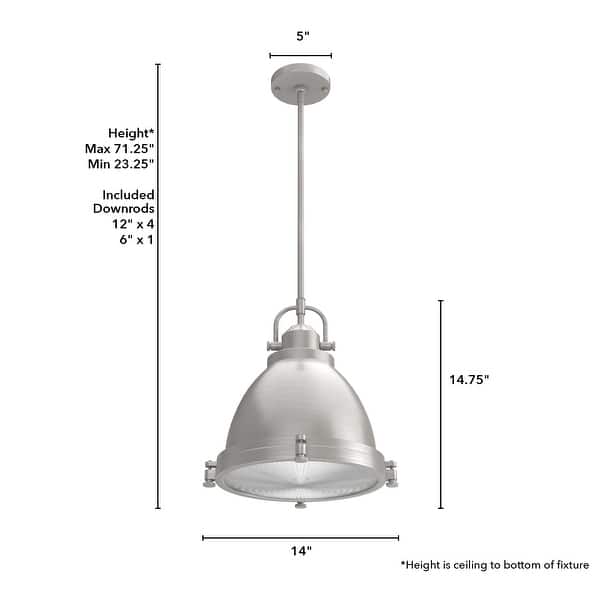 dimension image slide 2 of 3, Hunter Bridgemoor 14" 2-Light Pendant - Kitchen Island, Dining Room - Modern Industrial, Farmhouse