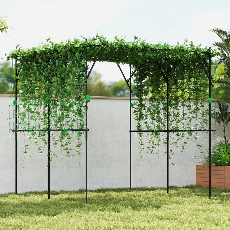 Black Steel PE Trellis Frame Tomato Cage with Clips and Triangular Support - 87.8" W x 87.8" D x 87.8" H - Black