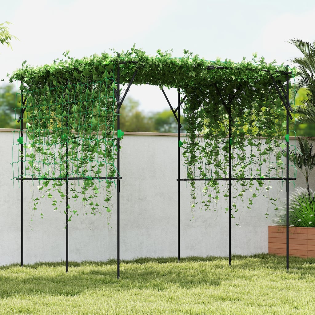 Black Steel PE Trellis Frame Tomato Cage with Clips and Triangular Support - 87.8" W x 87.8" D x 87.8" H