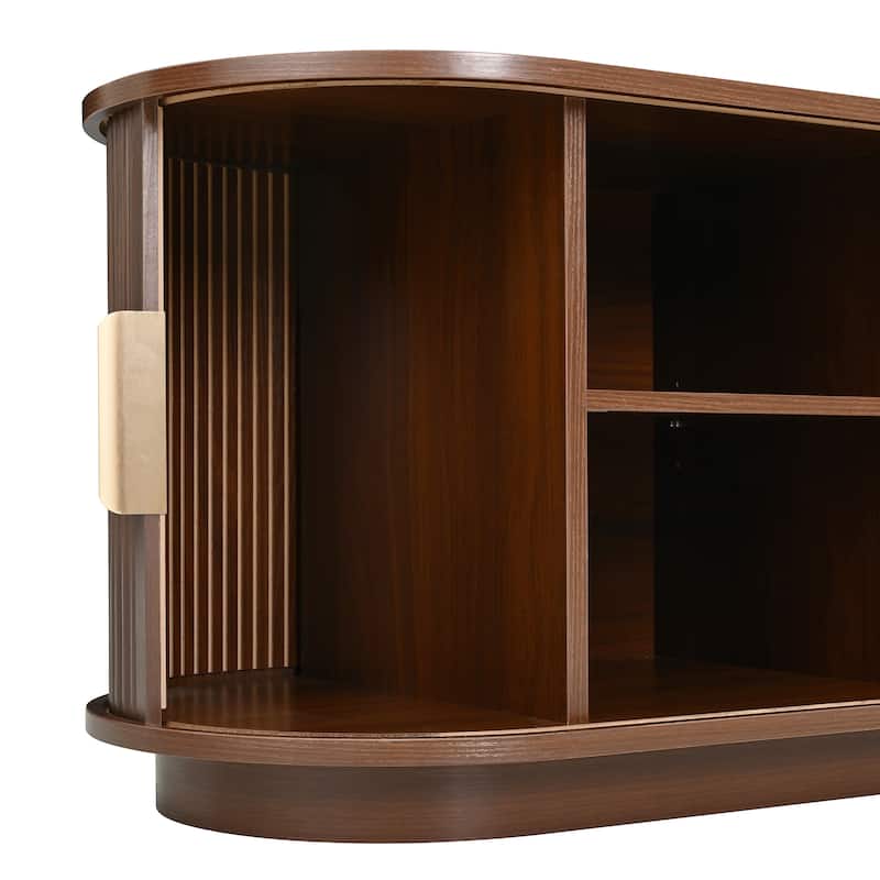 Wood TV Stand with Tambour Doors, Media Console with Adjustable Storage & Cable Holes, Entertainment Center for TVs up to 75"