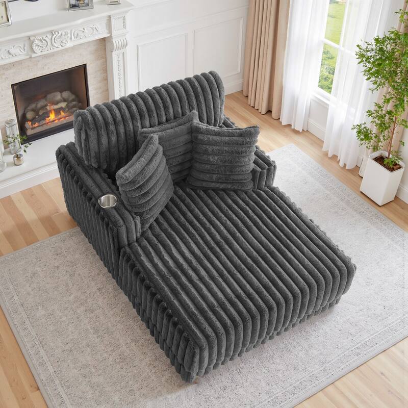 41.7" W Upholstered Plush Corduroy Chaise Lounge with Pillows