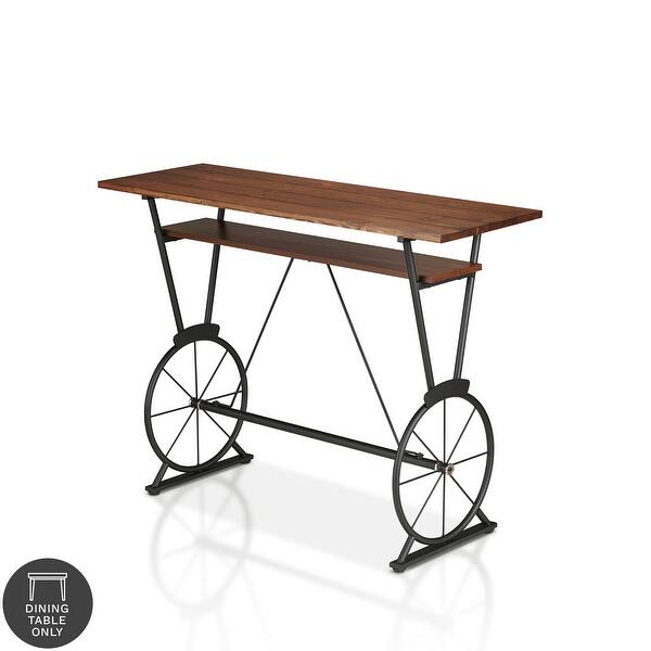 slide 2 of 16, Furniture of America Lodz Rustic Metal 47-inch Open Shelf Bar Table Toasted Barnwood