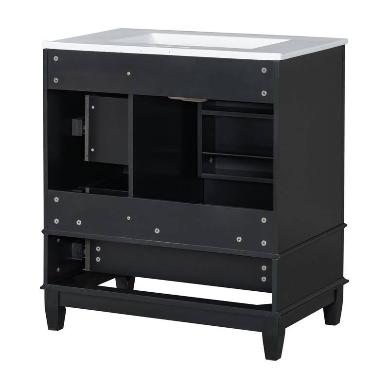 30" Bathroom Vanity with Ceramic Sink, Freestanding Bathroom Vanity Cabinet w/ 3 Storage Drawers, 1 Soft Close Door & Door Shelf