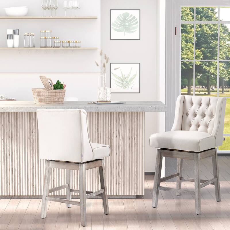 Swivel Counter Height Bar Stools Set of 2, Kitchen Island Chairs with Solid Wood Footrests, Dining Room Chairs with Back