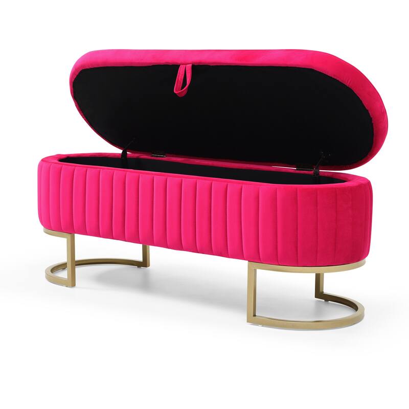 Storage Bench Bedroom Bench, Velvet Oval Upholstered End of Bed Bench with Golden Metal Legs,50" Storage Ottoman Bench