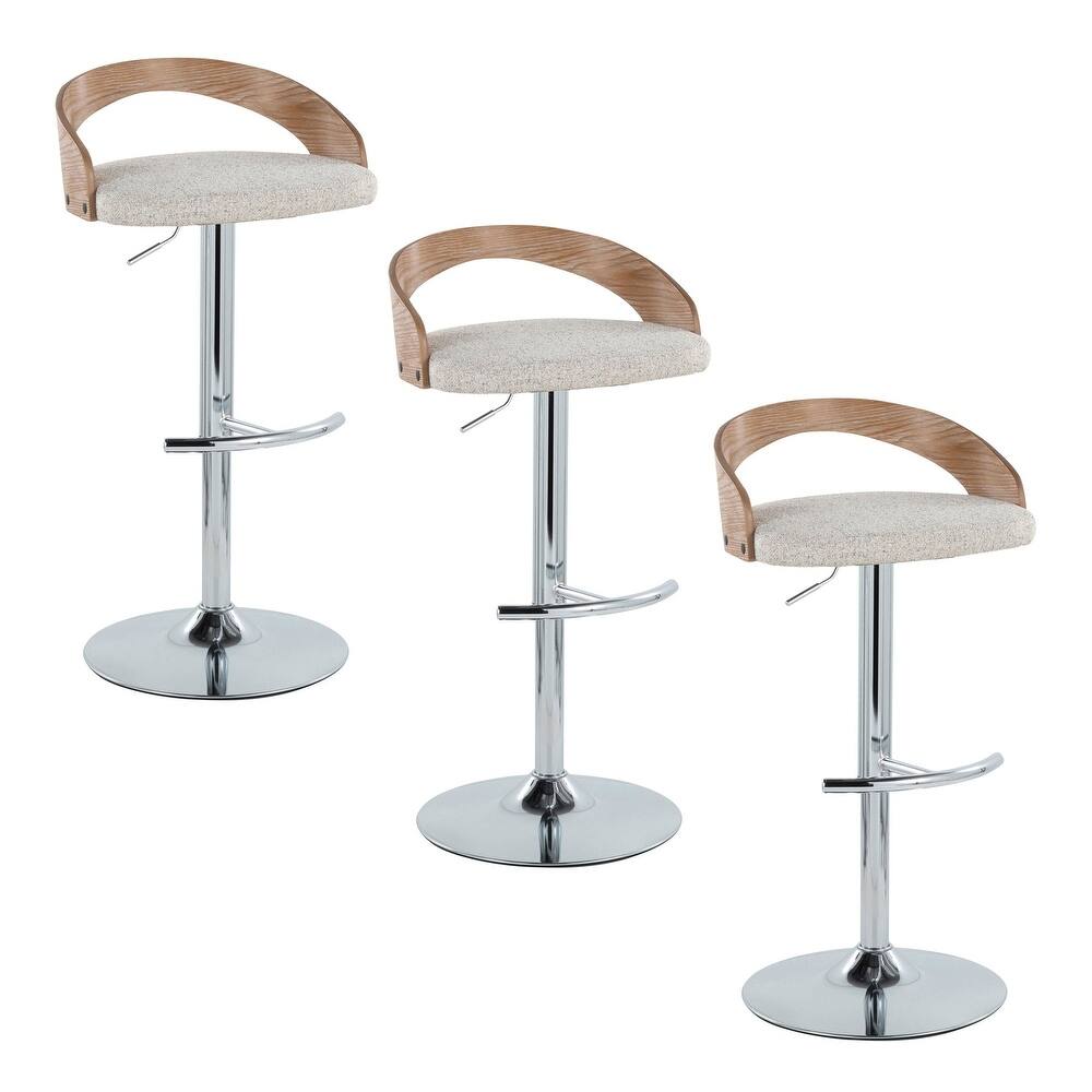 Grotto Adjustable Barstool with Chrome Base- Set Of 3