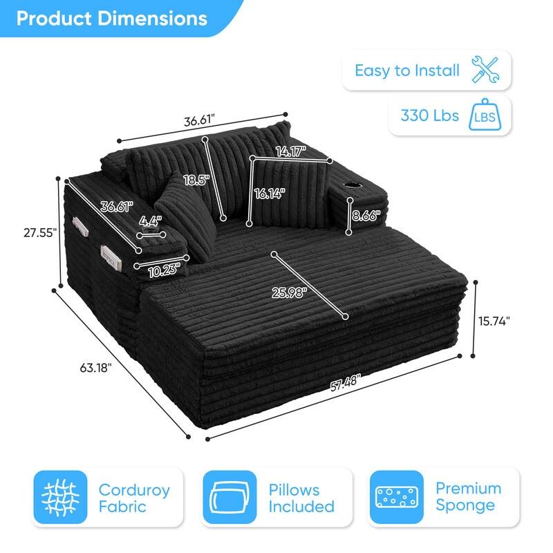 Mixoy Modern Corduroy Fabric Sofa Bed Chair,Single Sofa Chair With Cup Holders,Wide Armrests,Sleeper For Apartment