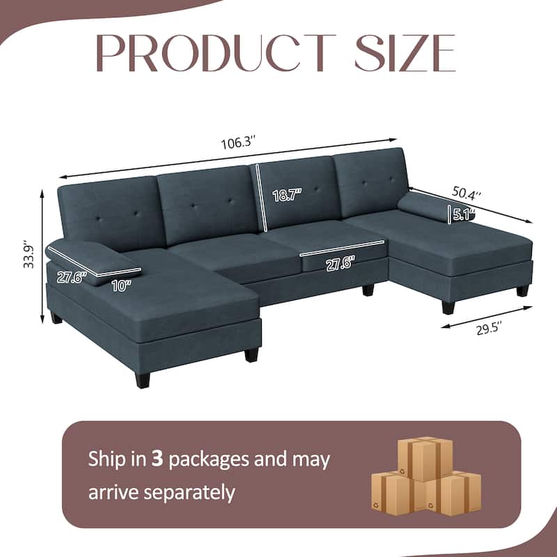 106'' Sectional Sofa with Thick Cushions for Living Room